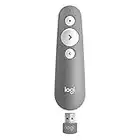 Logitech R500 Télécommande de Présentation sans Fil, 2,4 GHz et Bluetooth avec Récepteur USB, Pointeur Laser Rouge, Portée de 20M, 3 Boutons, Compatible avec PC/Mac/Android/iOS - Gris/Blanc