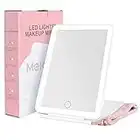 Meidom Travel Mirror with Lights Foldable Lighted Makeup Mirror with 72 LED Beads 3 Colors Light, Touch Screen Dimmable USB Rechargeable Compact Vanity Mirror for Travel, for Women