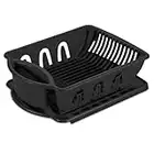 JOEY'Z Heavy Duty Sturdy Hard Plastic Sink Set with Dish Rack with Attached Drainboard Cup Holders for Home Kitchen Counter Top Organizer - Black (17 5/8" L x 13 1/4" W x 5 1/2" H)