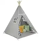 ONVAYA® Tipi Kinderzelt | Spielzelt für Kinderzimmer & Garten | Tipi-Zelt für Kinder | mit gemütlicher Bodenmatte | Indoor & Outdoor | aus Holz & Baumwolle | Grau