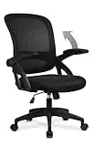 COMHOMA Desk Chair Office Chairs 90° Flip-up Armrest Ergonomic Computer Chair Lumbar Support Height Adjustable 360° Swivel Rocking Function Mesh Back Seat For Home Office - Black