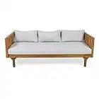 Christopher Knight Home Tina Outdoor 3 Seater Acacia Wood Daybed, Teak Finish, Light Grey