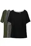 Smallshow Mujer Enfermería Tops de Manga Corta en Capas de diseño Camisas de Lactancia Materna,Army Green-Black-Deep Grey,M