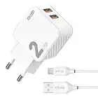 IDUSD Cargador Doble USB 2.4A con Cable 2 Metros USB Tipo C Blanco, Enchufe Cargador de Pared USB 2 Puertos Compatible Samsung S21S20 Huawei P40 Pro P30, Xiaomi Redmi 10 OPPO Vivo Tablet (Blanco)