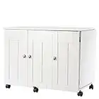 BOWERY HILL Engineered Wood Drop-Leaf Sewing or Craft Table in Soft White