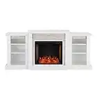 SEI Furniture Gallatin Faux Stone Alexa-Enabled Electric Bookcases Fireplace, White