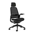 Steelcase Series 1 Silla de Oficina Ergonómica de Altura Ajustable con Soporte Lumbar y brazos Ajustables, Respaldo de Malla Negra Transpirable y cómodo asiento en tejido onyx + reposacabeza