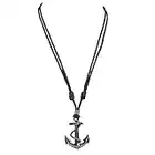 BlueRica Anchor & Rope Pendant on Adjustable Black Cord Necklace (Antique Silver)