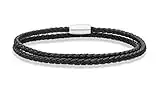 Miabella Genuine Italian Double Wrap Braided Leather Bracelet for Men Women, Stainless Steel Magnetic Closure, Made in Italy (Black, Small - 7" Length)