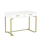 Tribesigns Computer Desk with 2 Drawers, White and Gold Desk Modern Writing Desk Study Table for Home Office, Bedroom, Small Space - Wood Top and Gold Metal Frame (White/Gold)