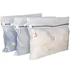 GINOYA 3pcs Mesh Laundry Bags, Zipper Washing Bags with Extension Cord and Hanger Loop for Delicates (Large, 20x16 inches)