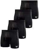 Reebok Men's Underwear - Performance Boxer Briefs with Fly Pouch (4 Pack), Size Large, All Black