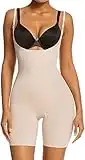 SHAPERX Fajas Colombianas Body Shaper Shapewear for Women Tummy Control Open Bust Mid-Thigh Bodysuit Post Surgery Slimmer, UK-SZ2490293-Beige-M