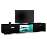 MDA Designs AVIOR Black with Gloss Black Doors Modern TV Cabinet for Flat TV Screens of up to 75 Entertainment Unit with LED Lights