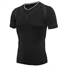 AMZSPORT Herren Kompressions-Shirt Kurzarm Funktionsshirts Baselayer Kurzarm,Schwarz,L