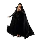 Buen Don Umhang Damen mit Kapuze Satin Cape Mantel Lang für Hochzeit Brautkleid Fasching Halloween Kostüm Mittelalter Robe Vampir Hexen（Schwarz）