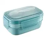 Lunch Box - 1900mL Boîte à Bento Enfant Adulte Bento Box avec Compartiments et Couverts, Boîte à Déjeuner, Boîte à Goûter Anti-Fuite pour Pique-Nique, École - Micro-Ondes et Lave-Vaisselle (Bleu)