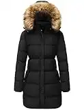 WenVen Women's Winter Thicken Puffer Coat with Fur Removable Hood (Black-3,2XL)