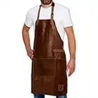 REDSALT® Lederschürze 100% Büffel Leder 84x62cm braun | Profi BBQ Grillschürze Arbeitsschürze Küche Gastronomie Bar Barista | Kochschürze Küchenschürze Schürze