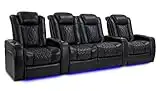 Valencia Tuscany XL Home Theater Seating | Premium Top Grain Italian Nappa 11000 Leather | Power Recline, Lumbar, & Headrest | Big & Tall XL Frame (Row of 4 Loveseat Center, Black)