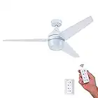 Honeywell Ceiling Fans Eamon, 52 Inch Modern Indoor LED Ceiling Fan with Light, Remote Control, Three Mounting Options, 3 Dual Finish Blades, Reversible Motor - 50605-01 (Bright White)