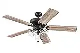 Prominence Home Saybrook, 52 inch Indoor Farmhouse LED Ceiling Fan with Light, Pull Chain, Three Mounting Options, Dual Finish Blades, Reversible Motor - 51593-01 (Espresso)