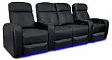 Valencia Verona Home Theater Seating | Premium Top Grain Italian 9000 Leather, Power Recliner, Power Headrest, LED Lighting (Row of 4 Loveseat Center, Black)