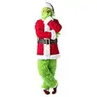 Tooplab Adult Green Grinch Onesie Monster Costume 7PCS Santa Costume Set Including Mask(The Grinch XL)