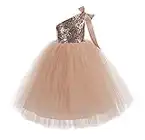 ekidsbridal One-Shoulder Sequin Tutu Flower Girl Dress Corset Dress Wedding Pageant Dresses Ball Gown Tutu Dresses, Rose Gold, 6