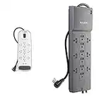 Belkin 12-Outlet USB Power Strip Surge Protector, Flat Plug, 6ft Cord (3,996 Joules), White & 12-Outlet Power Strip Surge Protector, 8ft Cord(3,940 Joules), Gray