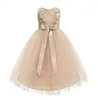 ekidsbridal Heart Cutout Sequin Junior Flower Girl Dress Open Back Dress Christening Dresses, Gold / Champagne, 5