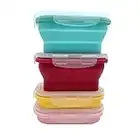 4 Pack Silicone Collapsible Food Storage Containers Set BPA Free Folding Lunch Bento Box Stackable Kitchen Organiser Dishwasher Microwave Safe, 4 Pack-Rectangle 350ml