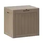 BLUU Deck Box 32 Gallon, Outdoor Storage Box for Patio Cushion, Pillows, Toys, Garden Tool and Hose Storage, Waterproof Material with Lockable Lid & Side Handles, Wood Grain Texture, Taupe