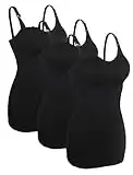 4How 3er Damen Stilltops Mutterschaft Tanktop mit Eingebautem BH für Stillen Schlaf Camisole Schwarz M