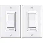 [2 Pack] BESTTEN Dimmer Light Switch, Universal Lighting Control, Single Pole or 3 Way, Compatible with LED Dimmable Lamp, CFL, Incandescent, Halogen Bulb, Decorative Wallplate Included, White