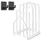 LINFIDITE Cutting Board Rack Holder Pots Pan Lids Rack Kitchen Countertop Chopping Board Organizer Stand w 2 Adhesive Hooks 4.92 x 5.7 x 8.46 in.White