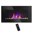 HOMCOM 28.5" Wall Mounted Electric Fireplace Heater with 7 Color Light, LED Flame Effect and Remote Control, 750W/1500W, Black