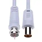 Coaxiale Aerial F Connecteur Mâle Plug to RF M-Mâle Câble pour Satellite Sat Freesat BT TV HDTV DVB DVD Radio/Coax Ariel Freeview Télévision D'Antenne – 2 m Blanc