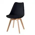 Baroni Home Sedia da Pranzo o Ufficio con Gambe in Legno, Sedia Ergonomica con Cuscino Integrato 50X48X82 cm (1, Nero)