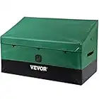 VEOVR Outdoor Storage Box, 100 Gallon Waterproof PE Tarpaulin Deck Box w/ Galvanized Frame, All-Weather Protection & Portable, for Camping, Garden, Poolside, and Yard, Brown & Blue