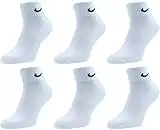 Nike Socken Herren Damen 6 Paar One Quater Socks Kurze Socke Knöchelhoch Weiß Schwarz Gemischt (weiss grau schwarz) Größe 34 36 38 40 42 44 46 48 50, Farbe:weiß, Grösse:42-46