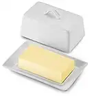 GOURMEX Large Butter Holder with Lid | Fits One Pound of Butter | Ideal Butter Keeper for Salted, Unsalted and Flavored Butter in Fridge | Ceramic White Covered Butter Dish is Dishwasher Safe