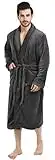 NY Threads Luxurious Men's Shawl Collar Fleece Bathrobe Spa Robe (Large/X-Large, Grey)