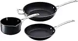 Le Creuset Set 3 pezzi casseruole e padella alluminio antiaderente, diameter 16, 24 x 26 cm, per per tutte le fonti di calore, induzione incluso, Nero, 51804000010002