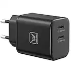 Cargador Carga Rapido 45W Dos Puertos USB-C, Cargador de Red rápido de 45W para Samsung Galaxy S22 Ultra/S22+/Tab S8 Ultra/Tab S7/Z Flip 4/Z Fold 4 5G/S20/Note20/S10/A52S, 20W Cargador iPhone