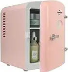 Koolatron Retro 4L 6 Can Portable Mini Fridge Compact Refrigerator for Bedroom Skincare Cosmetic Beauty Personal Cooler 12V and AC Cords, Desktop Accessory for Home Office Car Travel (Pink)