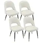 chairus Set of 4 Velvet Dining Chairs for Kitchen Living Room Modern Armless Office Chair Hollow Back Upholstered Corner Chairs with Metal Legs (Beige-4)