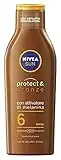 NIVEA SUN Crema Solare Protect & Bronze FP6 in flacone da 200 ml, Crema abbronzante e idratante, Latte solare per un'abbronzatura dorata, intensa e uniforme