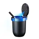 WQR Car Ashtray with Lid Portable Ash Tray Blue Mini Car Trash Can with LED Blue Light Windproof for Outdoor Travel (Blue)