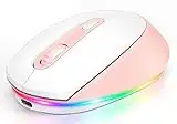 Seenda Silent Bluetooth Mouse, Rechargeable 3-Mode Bluetooth Wireless Mouse for Kids, Laptop, Tablet, PC, Windows 7/8/10, Macbook, Android, Cute LED Backlit, DPI (1000/1600/2400) - Pink & White